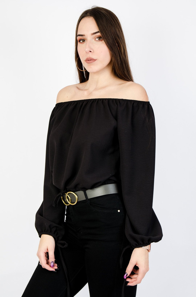 CZARNA BLUZKA CROP TOP Z HISZPAŃSKIM DEKOLTEM