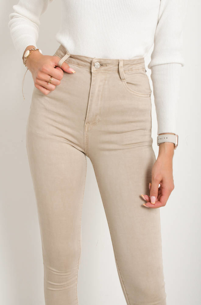 BEŻOWE SPODNIE SKINNY- WYSOKI STAN