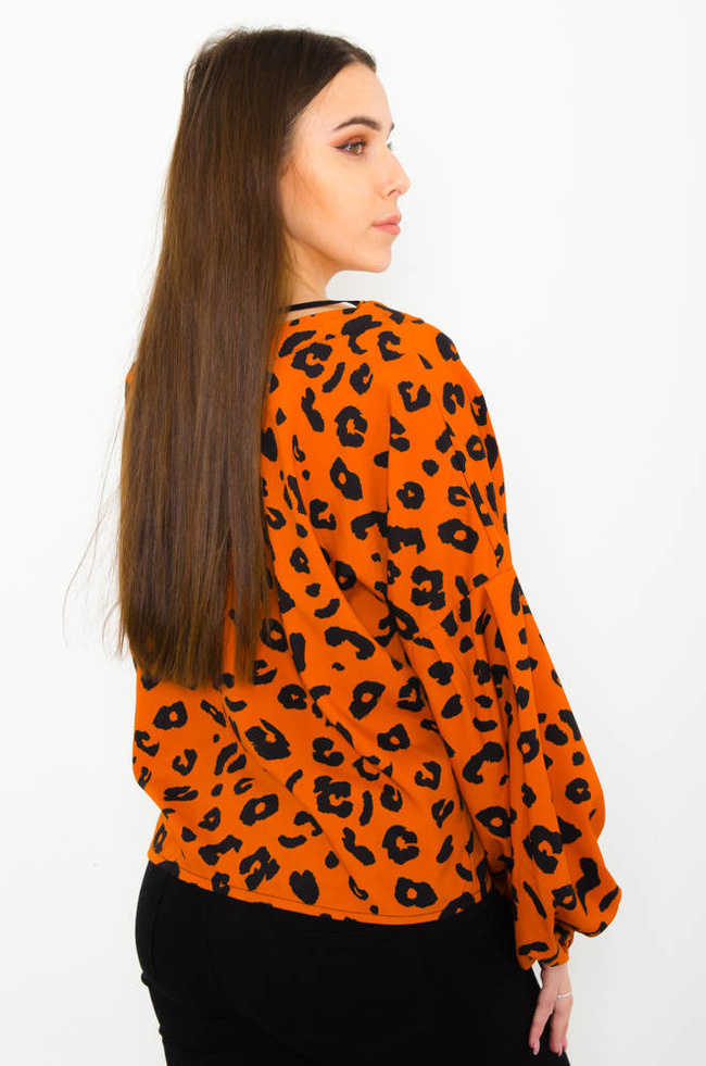 POMARAŃCZOWA BLUZKA W CĘTKI Z DEKOLTEM W  SZPIC