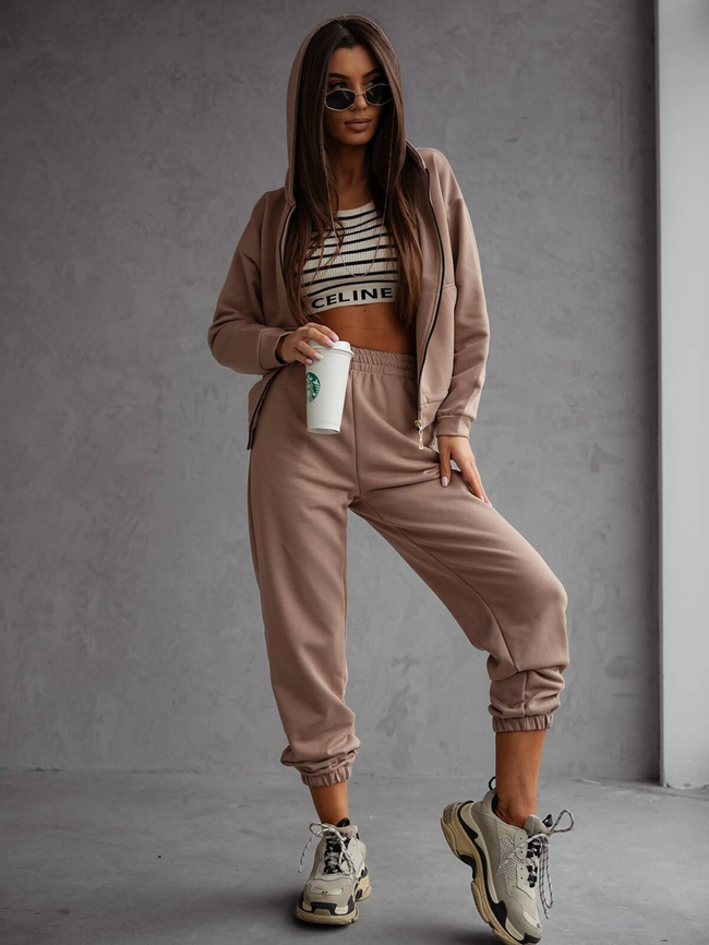 BAWEŁNIANY KOMPLET DRESOWY BLUZA ROZPINANA+ SPODNIE- BRĄZOWY