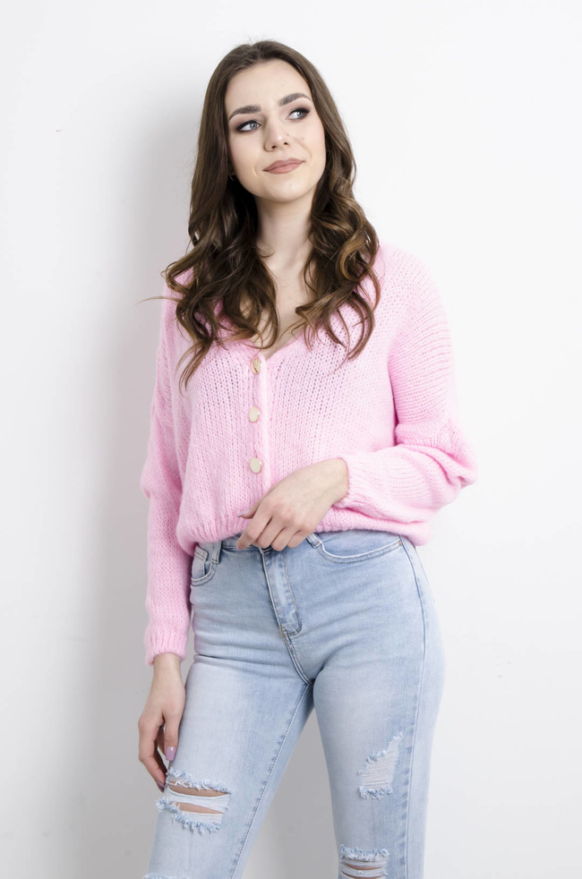 SWETER KARDIGAN ZAPINANY NA GUZIKI- JASNY RÓŻ
