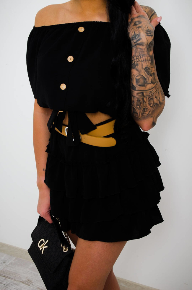 CZARNA KRÓTKA BLUZKA Z WIĄZANIEM