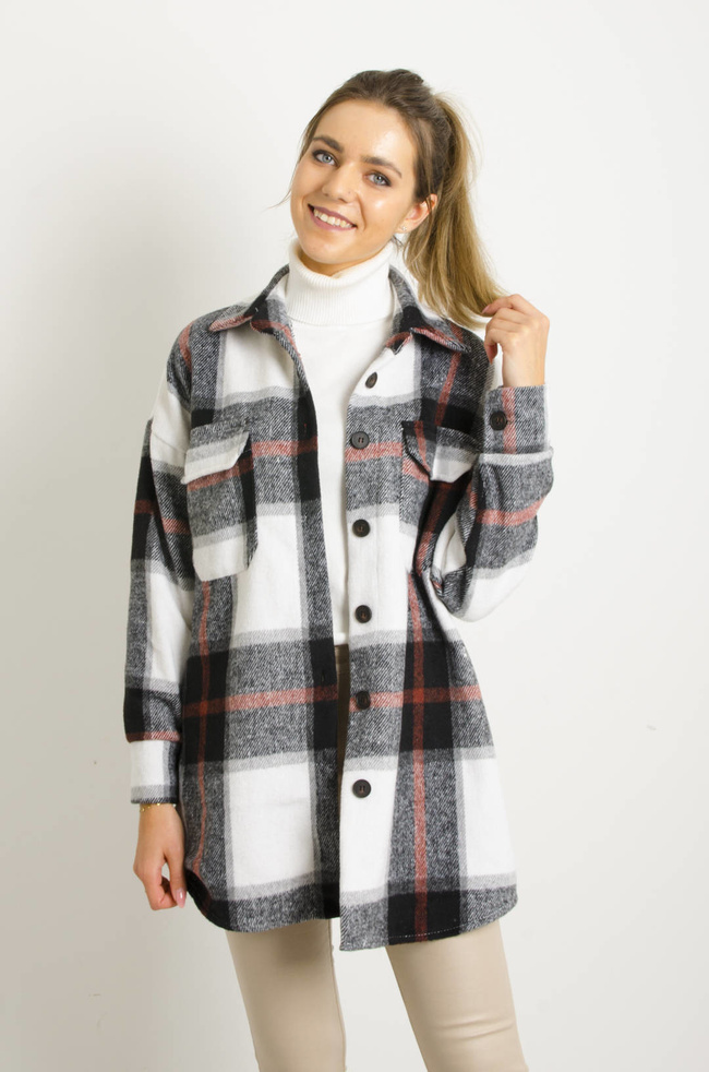 KURTKA KOSZULOWA W KRATĘ- CZARNA