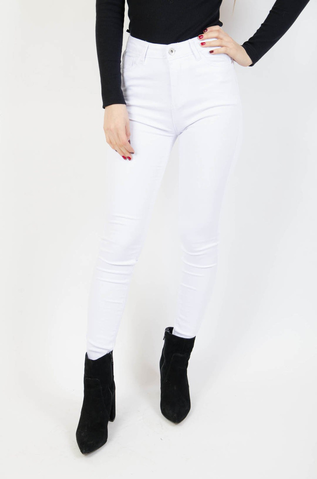Białe spodnie skinny jeans z wysokim stanem