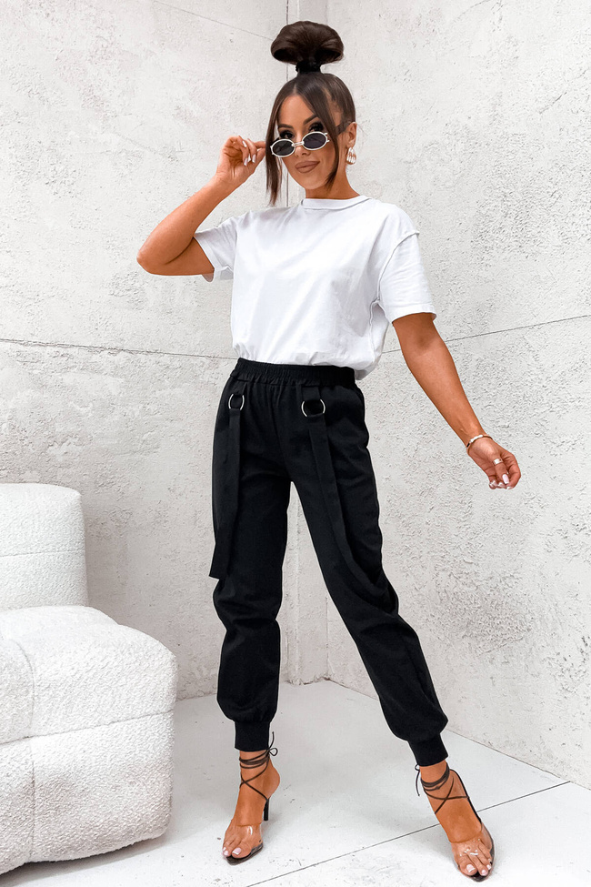 SPODNIE ONESIZE ZE ŚCIĄGACZAMI NA NOGAWCE - CZARNE