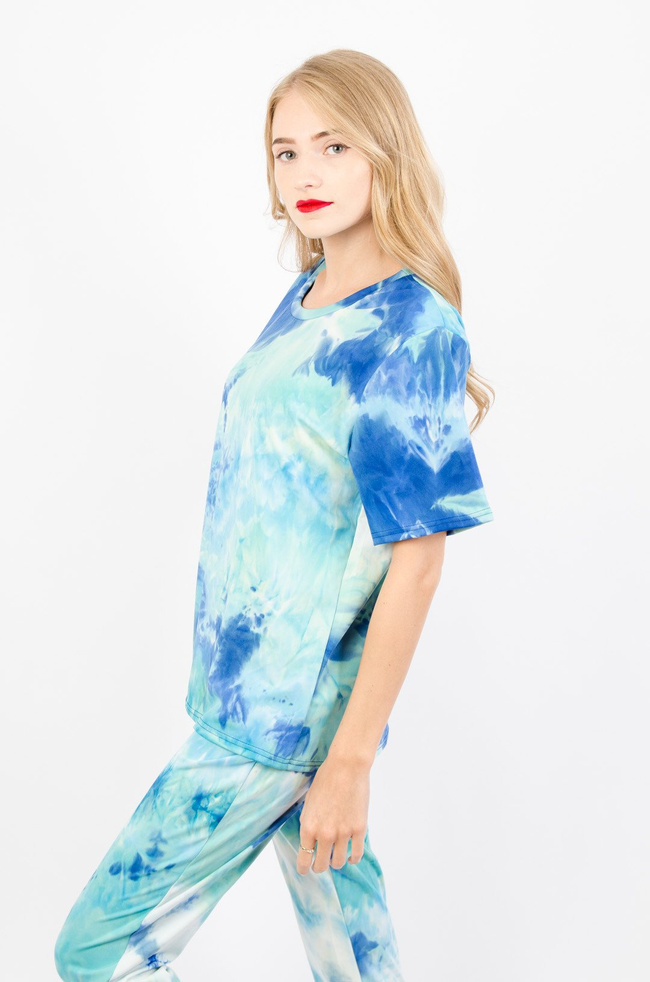 NIEBIESKI KOMPLET BLUZKA + SPODNIE Z EFEKTEM TIE DYE