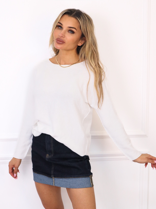 SWETER Z OKRĄGŁYM DEKOLTEM- BIAŁY