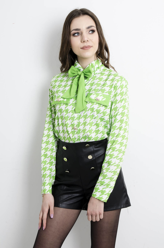 KOSZULA W PEPITKĘ Z WIĄZANIEM- ZIELONA