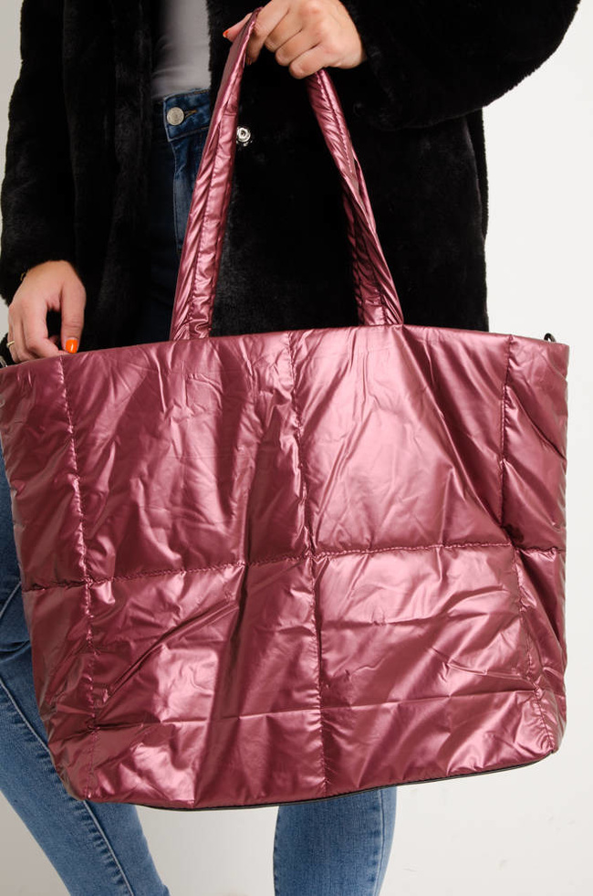 DUŻA PIKOWANA TORBA TYPU SHOPPER- BORDOWA