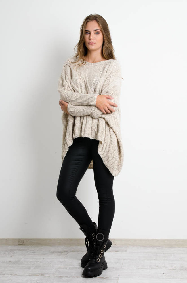 BEŻOWY OVERSIZOWY SWETER