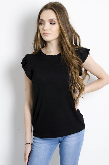 BLUZKA PRĄŻKOWANA Z FALBANKĄ  CZARNA