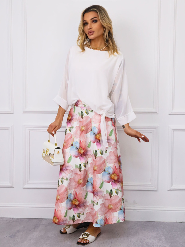 BLUZKA SZYFONOWA O KROJU NIETOPERZA Z WIĄZANIEM- BIAŁA