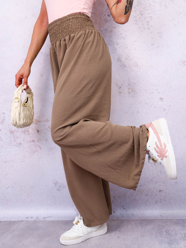 SPODNIE MATERIAŁOWE Z SZEROKIMI NOGAWKAMI I GUMĄ W PASIE- FANGO