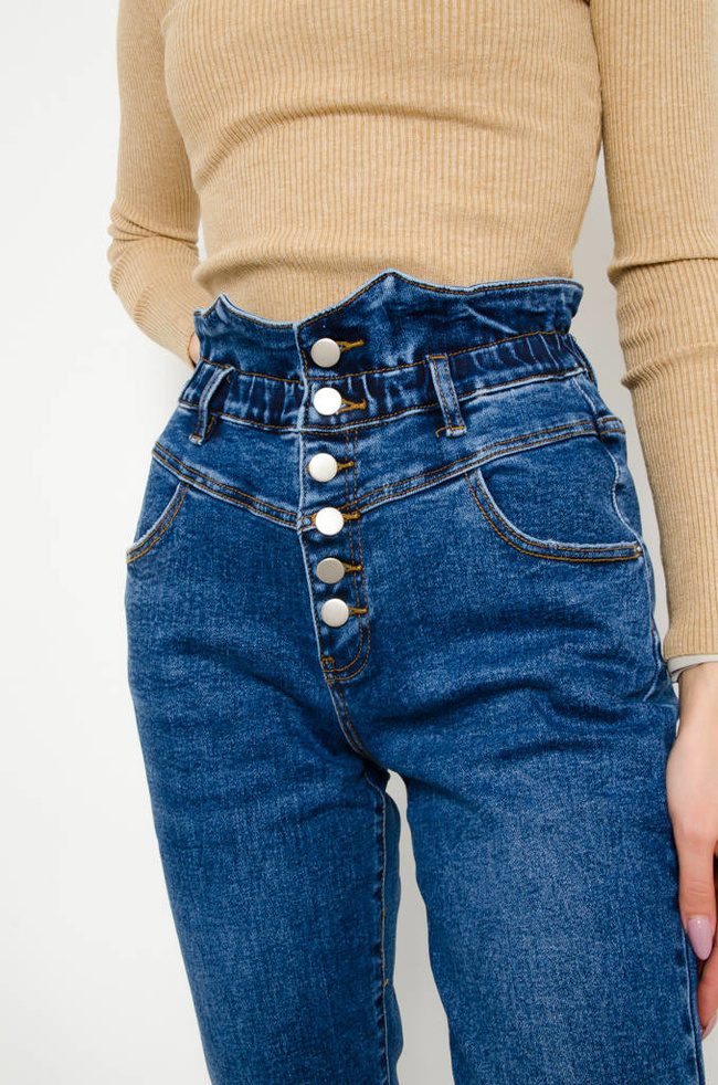 SPODNIE JEANSOWE MOM FIT Z GUZIKAMI -WYSOKI STAN