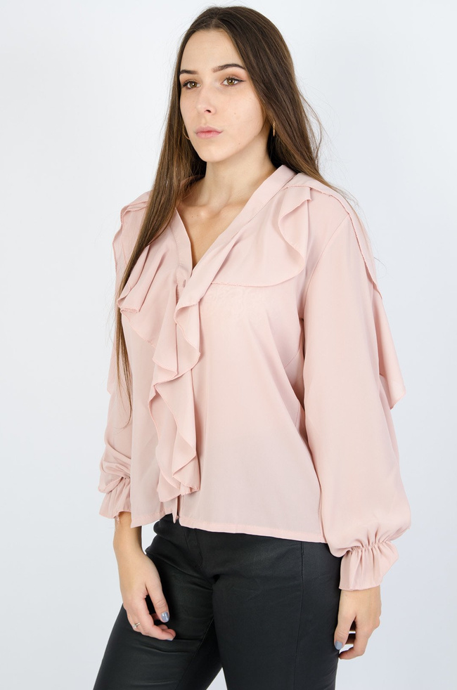 RÓŻOWA BLUZKA Z FALBANAMI  