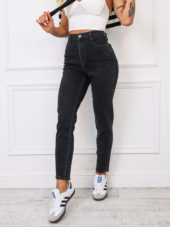 SPODNIE JEANSOWE REGULAR FIT Z WYSOKIM STANEM- CZARNE