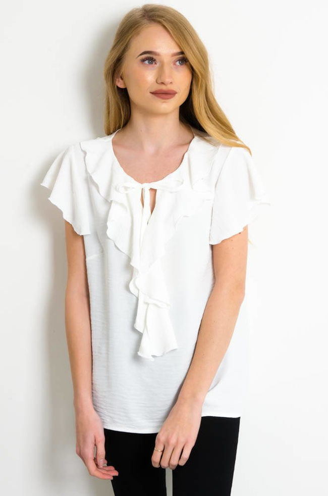 BIAŁA BLUZKA KOSZULOWA Z ŻABOTEM