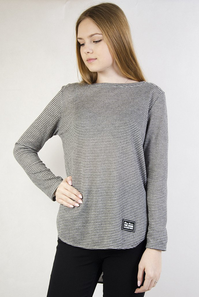 Asymetryczna bluzka w szaro-czarne wzorki