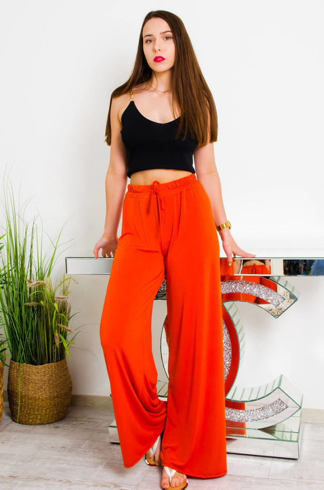 POMARAŃCZOWE MATERIAŁOWE SPODNIE Z SZEROKIMI NOGAWKAMI-WYSOKI STAN