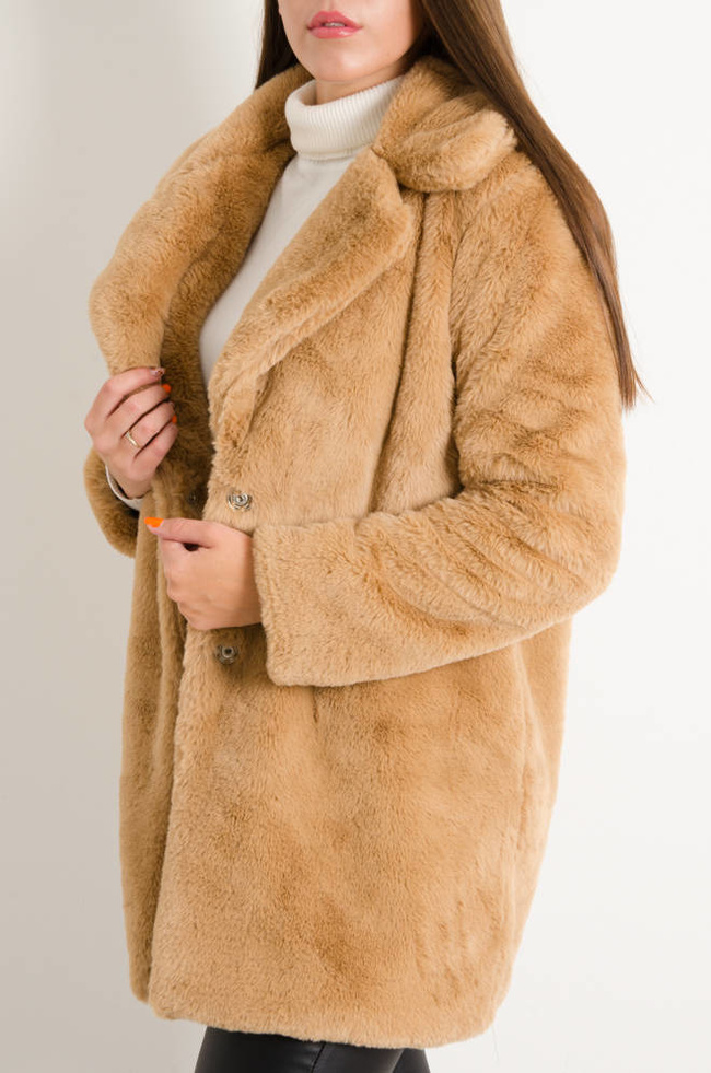 BRĄZOWY FUTRZANY PŁASZCZ