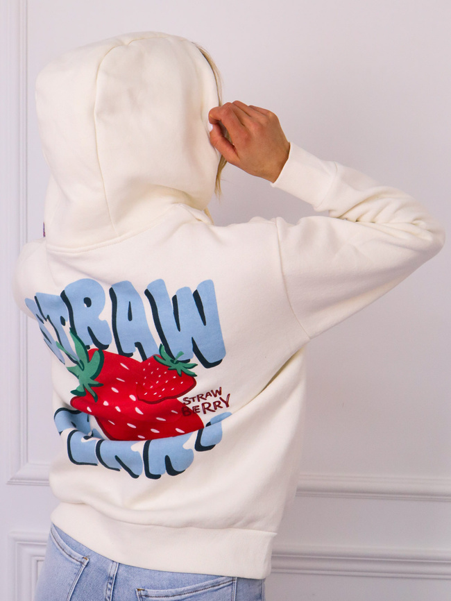 BLUZA Z KAPTUREM Z APLIKACJĄ Z PRZODU I NA PLECACH- BIAŁA