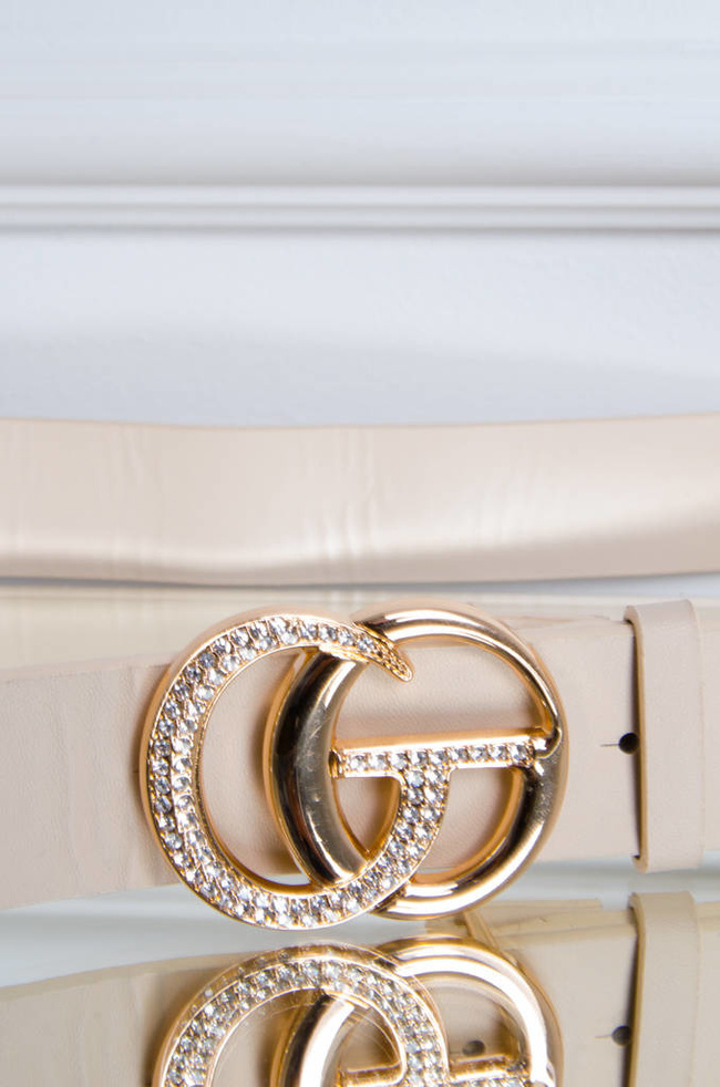 BEŻOWY PASEK CG- ZAPIĘCIE Z CYRKONIAMI 