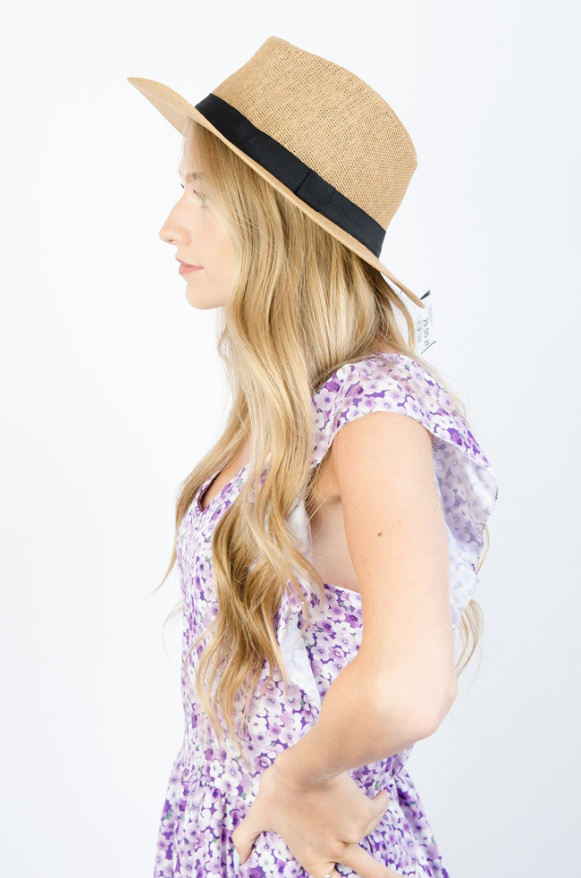 KAPELUSZ SŁOMKOWY ZE WSTĄŻKĄ- BRĄZOWY 