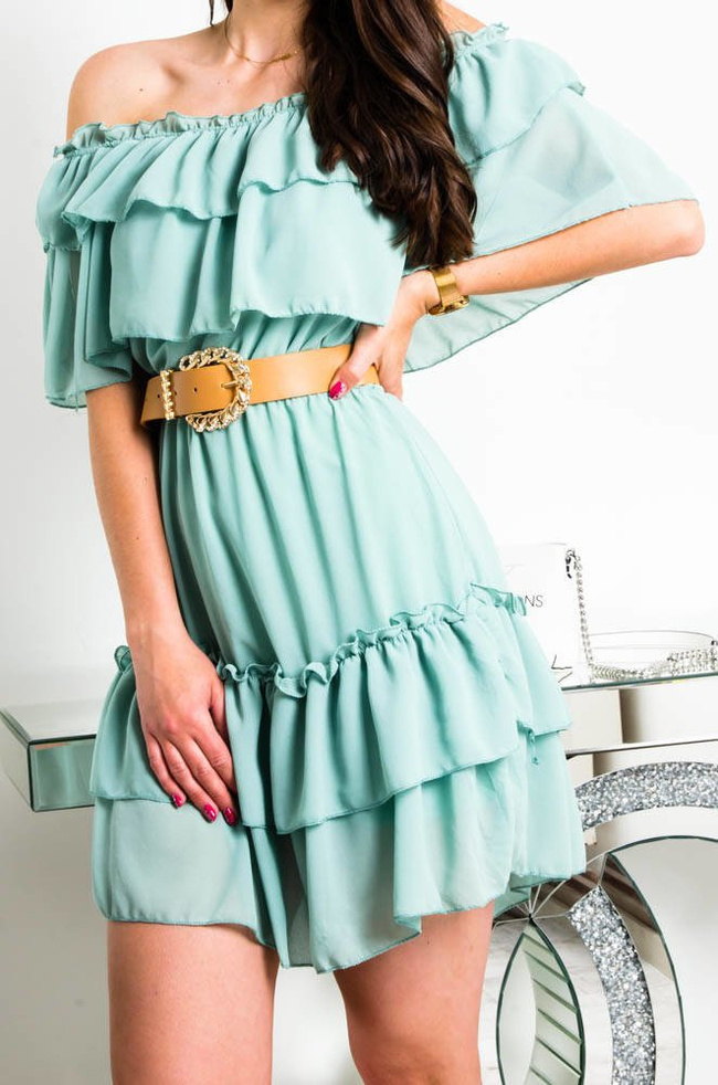 ZIELONA SUKIENKA HISZPANKA Z GUMĄ W PASIE