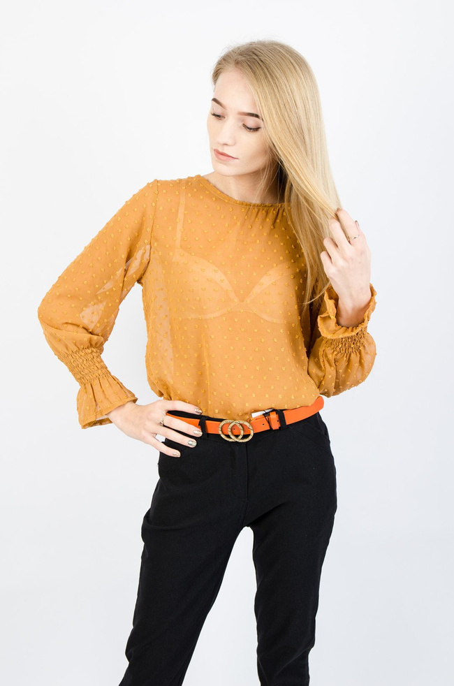 SZYFONOWA BLUZKA W KROPKI W KOLORZE BRĄZOWYM