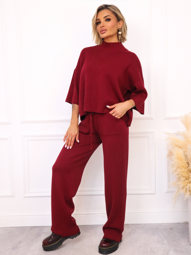 KOMPLET DZIANINOWY SWETER+ SPODNIE- BORDOWY