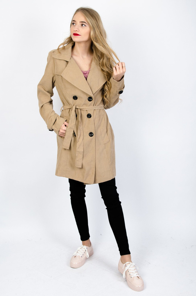 Brązowy płaszcz typu trencz