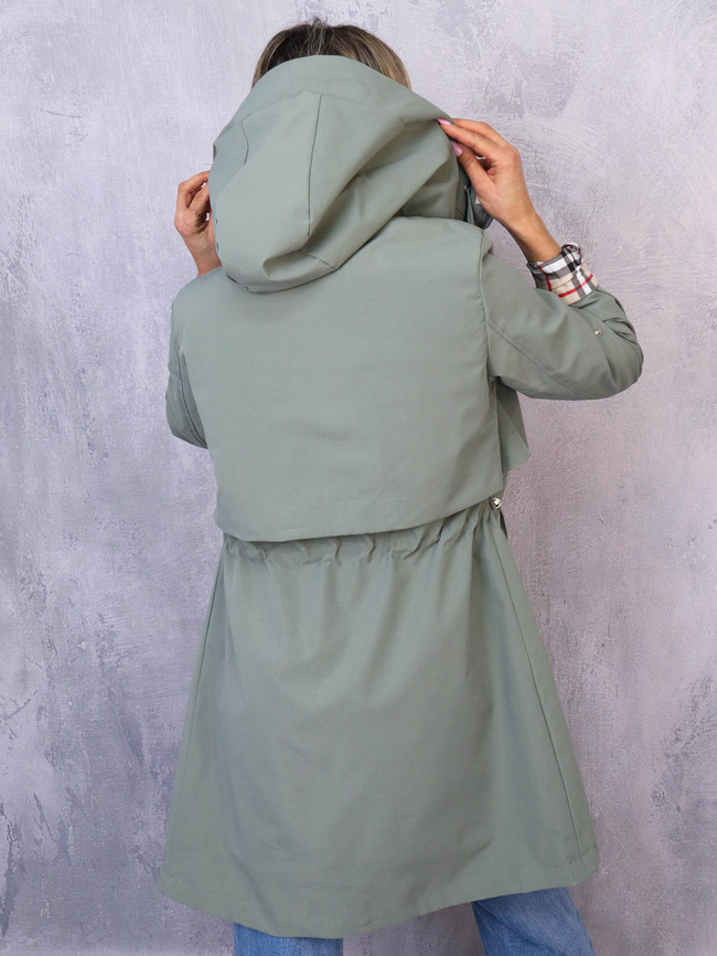 KURTKA PARKA Z KAPTUREM W KRATĘ- ZIELONA