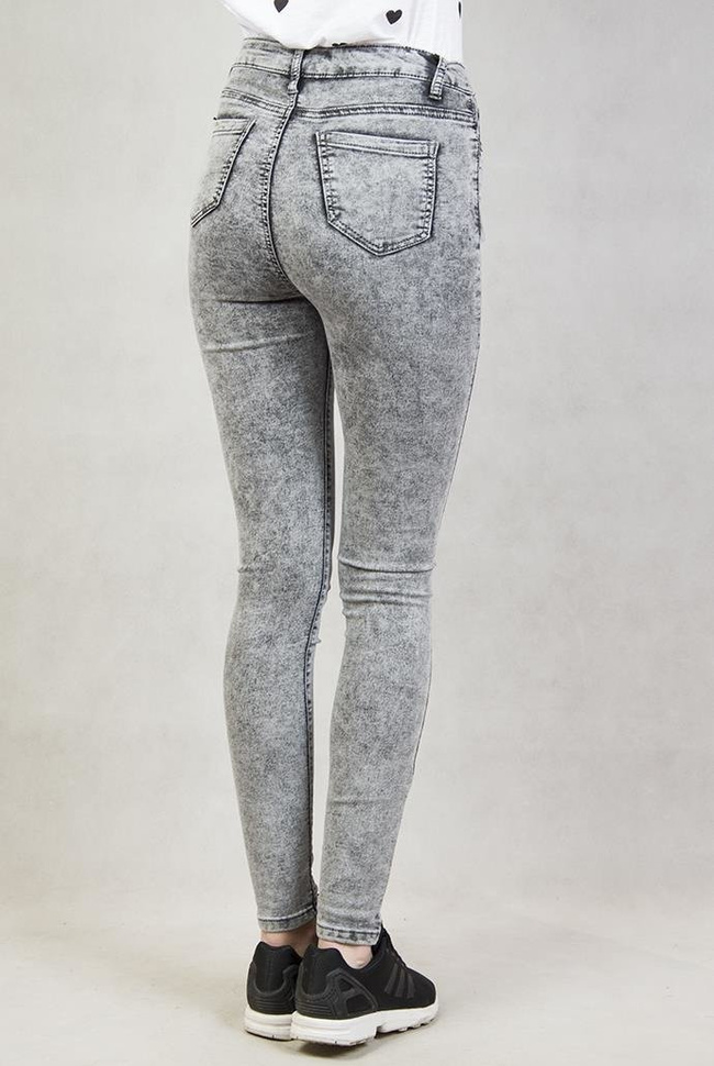 Szare spodnie marmurkowe z wysoki stanem