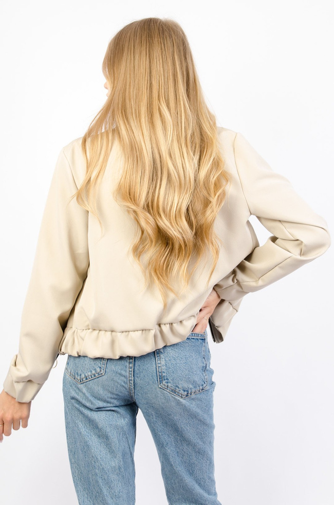 BEŻOWA BLUZA BOMBERKA ZE ZŁOTYM ZAMKIEM