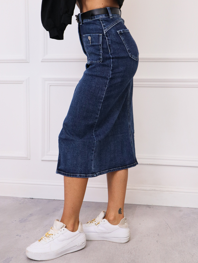 JEANSOWA SPÓDNICA MIDI ZAPINANA NA GUZIKI+ PASEK