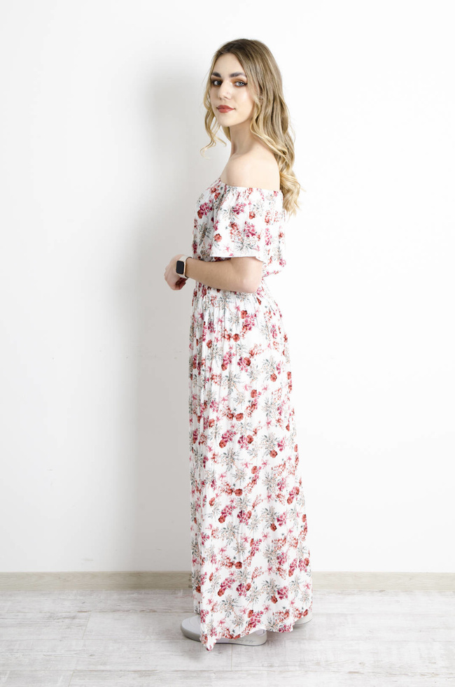 SUKIENKA MAXI W KOLOROWE KWIATY- BIAŁA