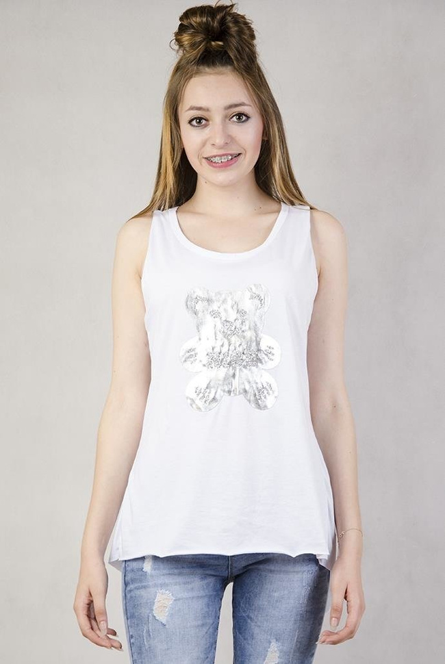 Biała bluzka z misiem i rozcięciem na plecach