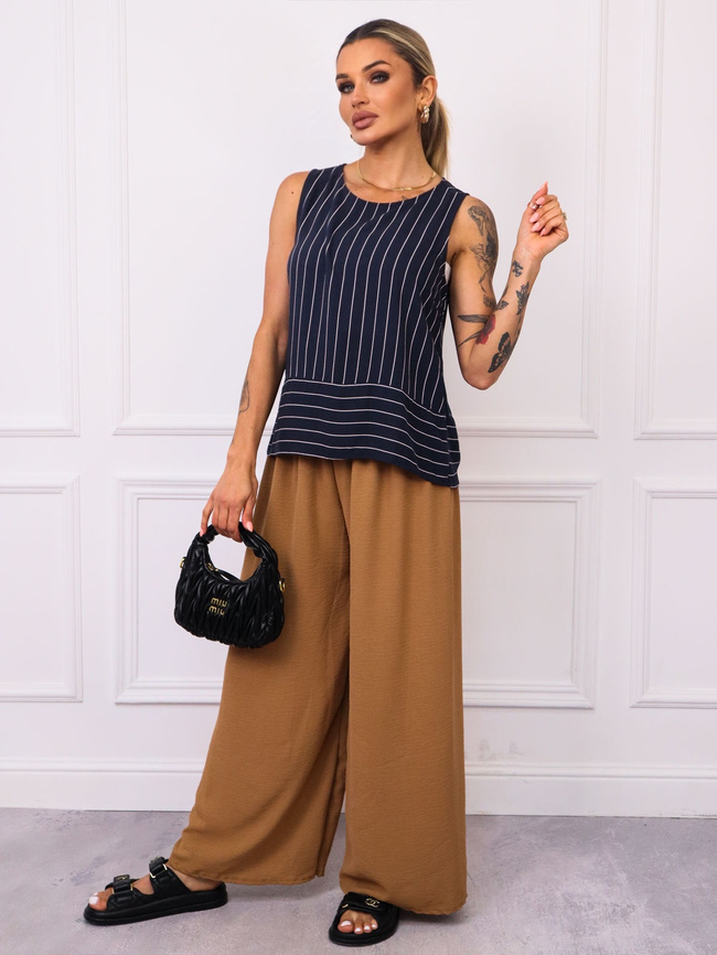 TOP NA RAMIĄCZKACH W PASKI- GRANATOWY