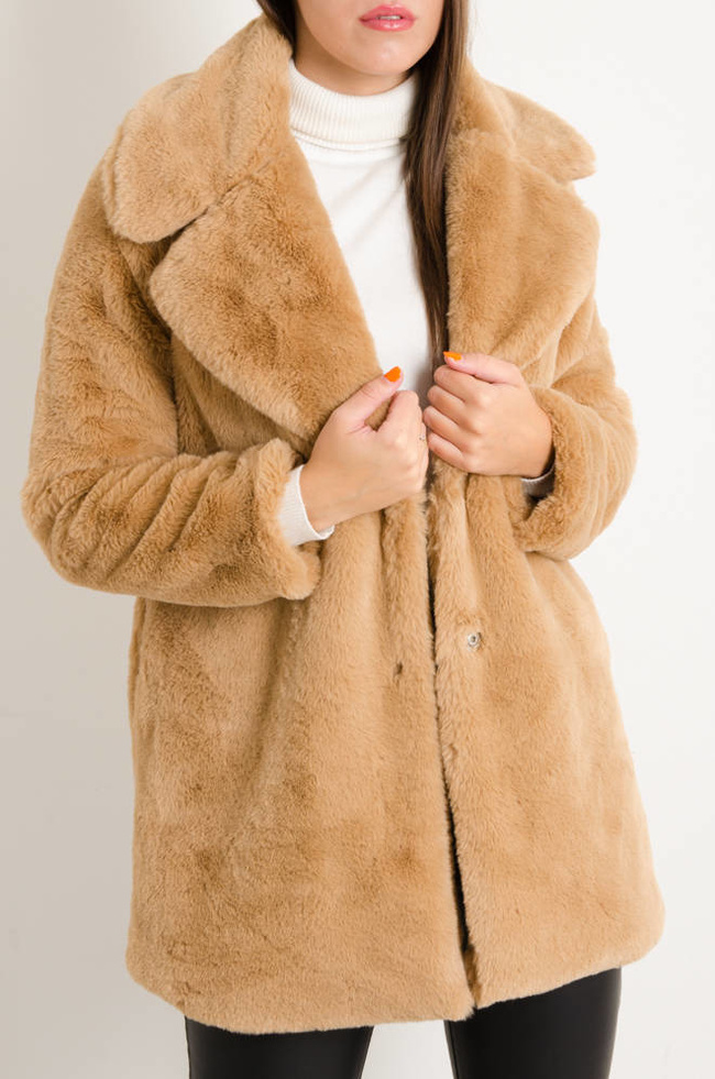 BRĄZOWY FUTRZANY PŁASZCZ 