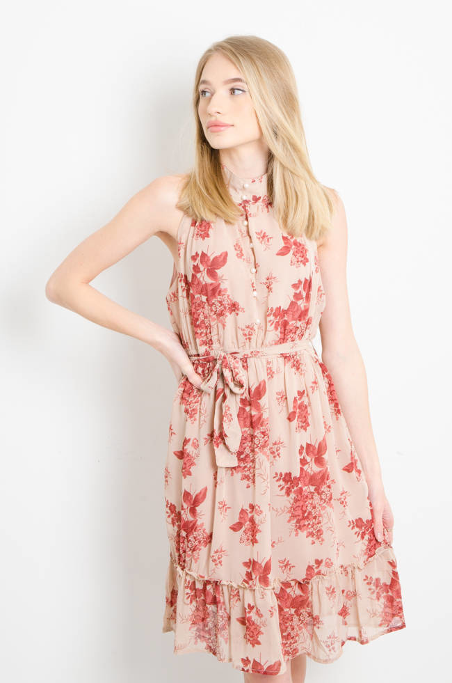 SUKIENKA W KWIATY W KOLORZE BEŻOWYM