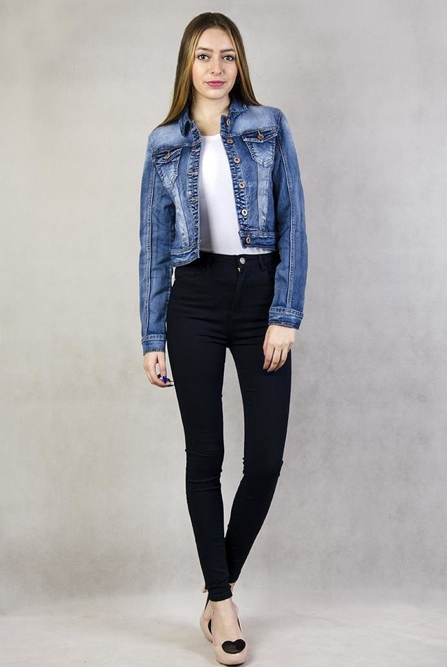 Krótka kurtka jeansowa cieniowana