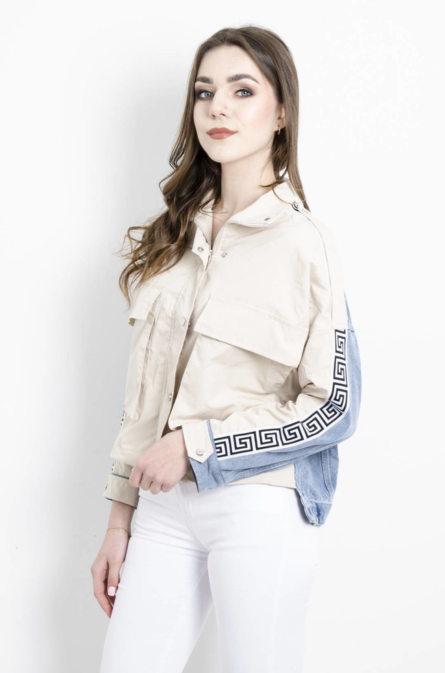 KURTKA BEŻOWA Z ŁĄCZONYCH MATERIAŁÓW 