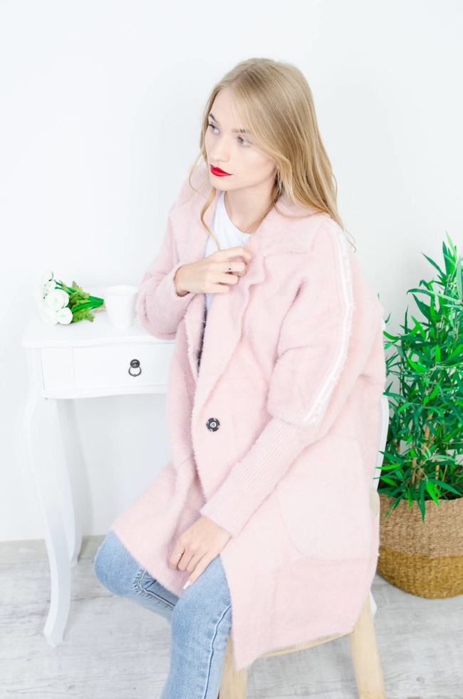 RÓŻOWA NARZUTA PŁASZCZ ALPAKA- JESIEŃ