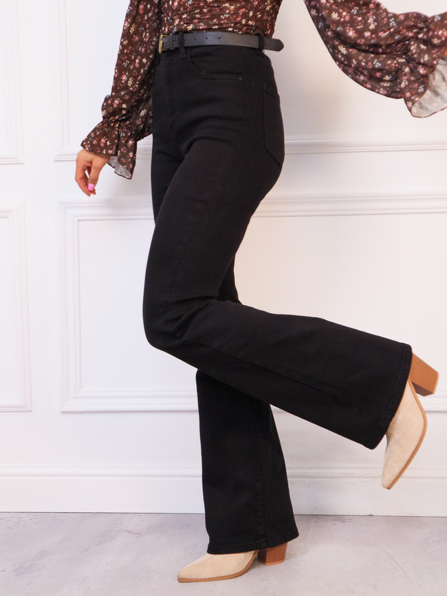 SPODNIE JEANSOWE DZWONY FLARE Z WYSOKIM STANEM- CZARNE