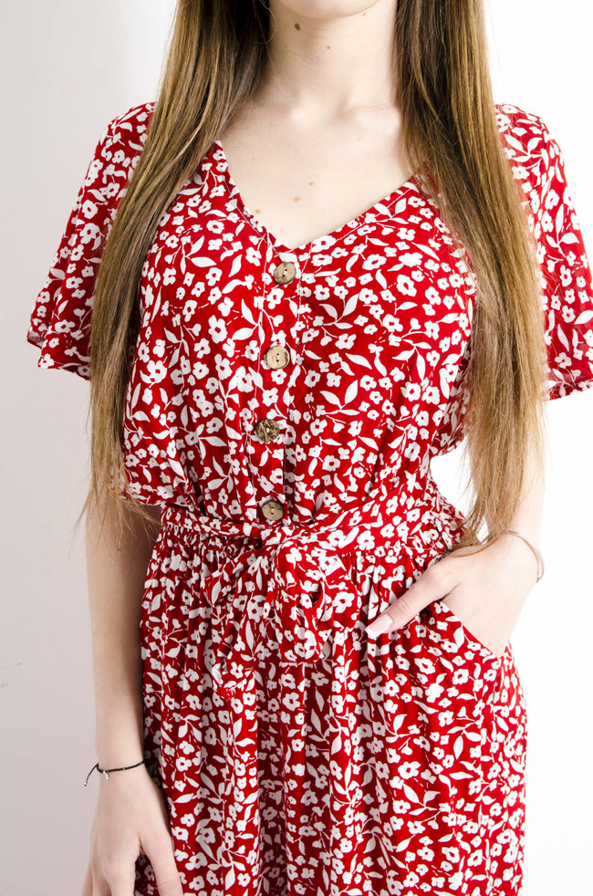 KOMBINEZON W KWIATY - CZERWONY