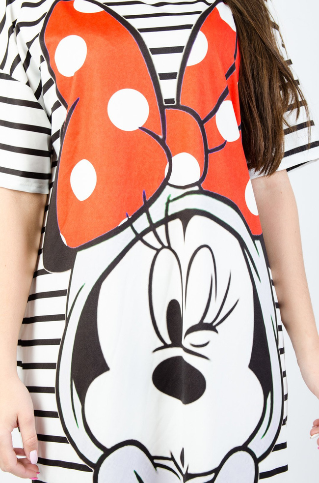 BIAŁA TUNIKA W PASKI Z APLIKACJĄ-CZERWONA KOKARDA