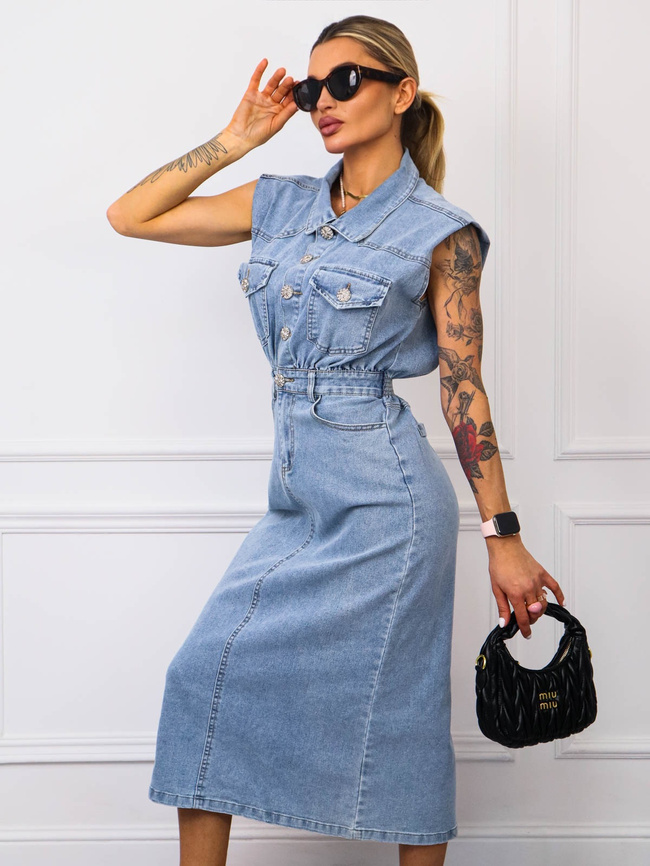 SUKIENKA JEANSOWA MIDI Z KIESZENIAMI