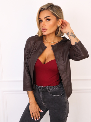 ŻAKIET Z IMITACJI SKÓRY- CZEKOLADOWY