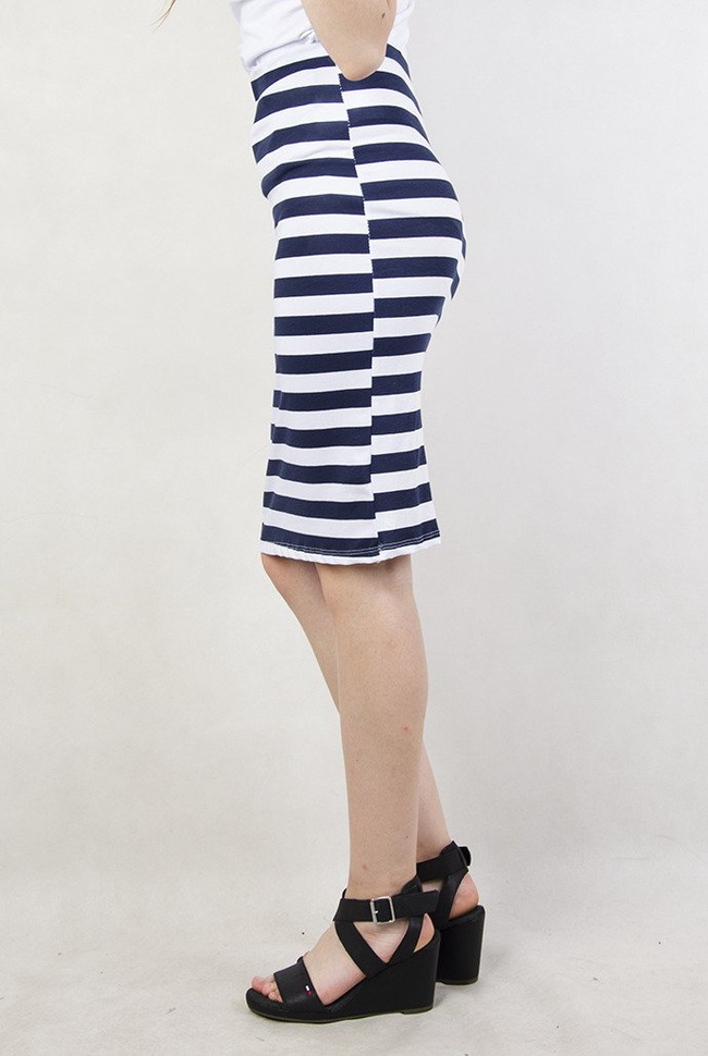 Biało-granatowa spódnica w szerokie paski