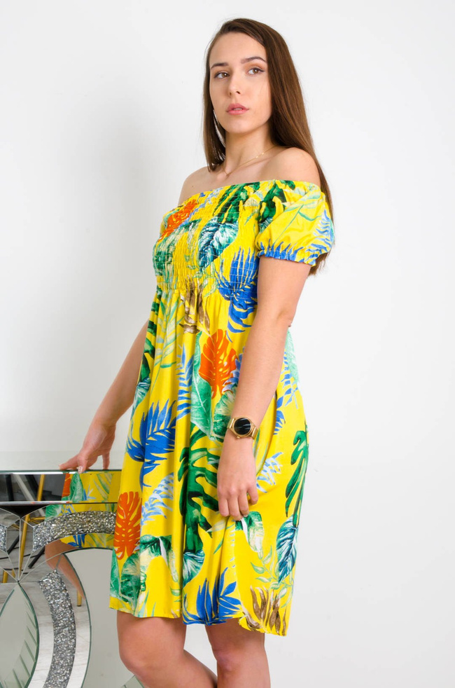 SUKIENKA HISZPANKA Z MOTYWEM KWIATÓW W KOLORZE ŻÓŁTYM